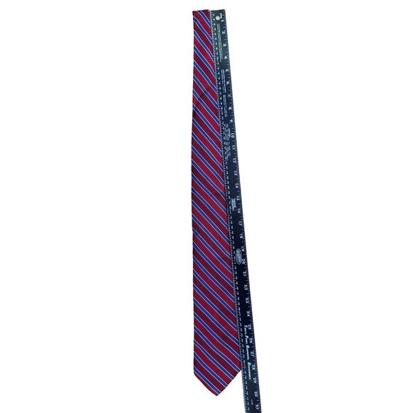Tommy Hilfiger Mens Red & Blue 100% Silk Reversible Tie Striped & Floral Design - Picture 7 of 8